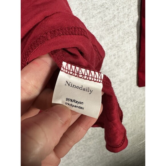 Ninedaily Women Large Knit Top Shirt Tunic Red Long Sleeve Lapel V Neck Rayon Sm - Picture 5 of 6